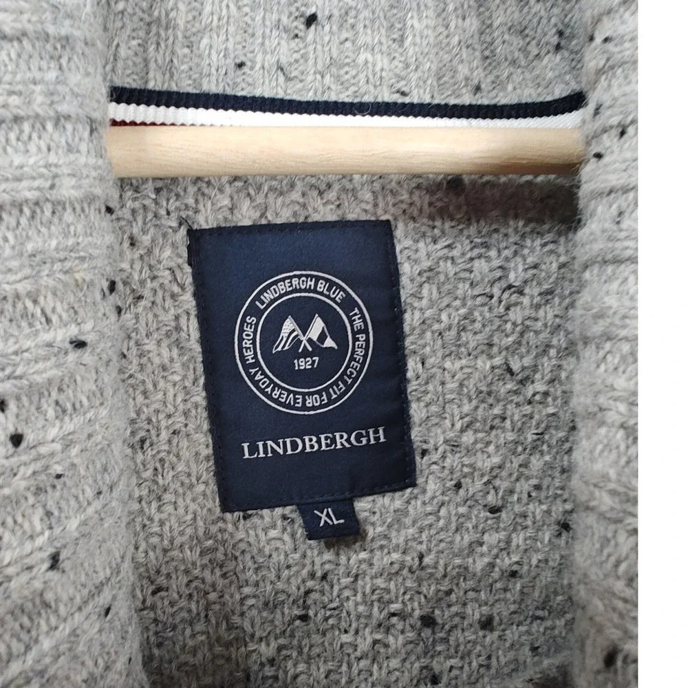 Lindbergh Sweater Shawl Collar Cable Knit Fisherman Style Pullover Gray‎ Wool XL